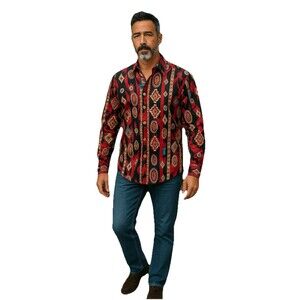 VTG Wrangler Western Shirt Mens 17.5 35 X‎ Long Tails Brush Popper USA Aztec